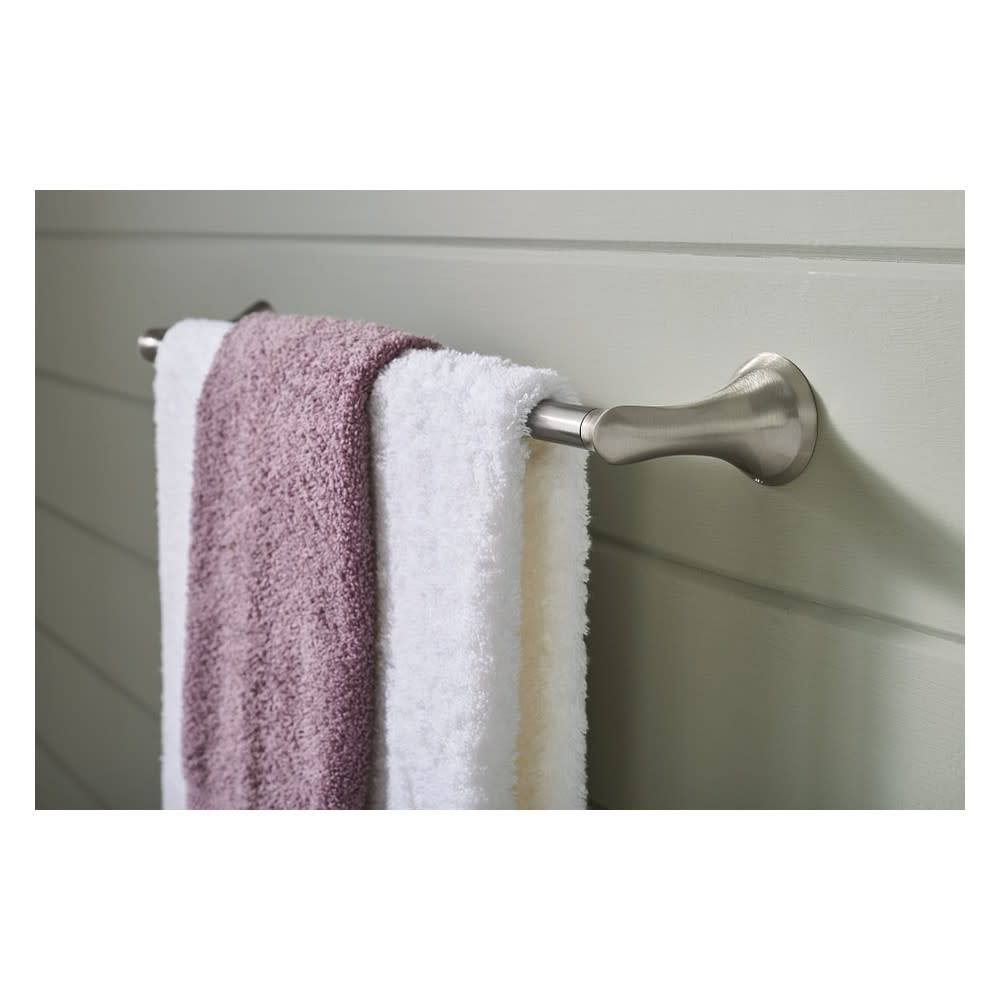 Moen Darcy Brushed Nickel 18″ Towel Bar with Press & Mark Stamp - Ascmtools