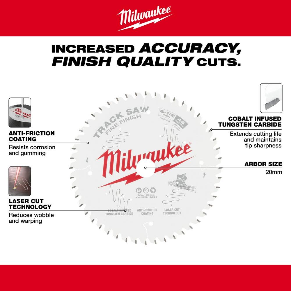 Milwaukee 6 1/2″ 48T Fine Finish Track Saw Blade - Ascmtools