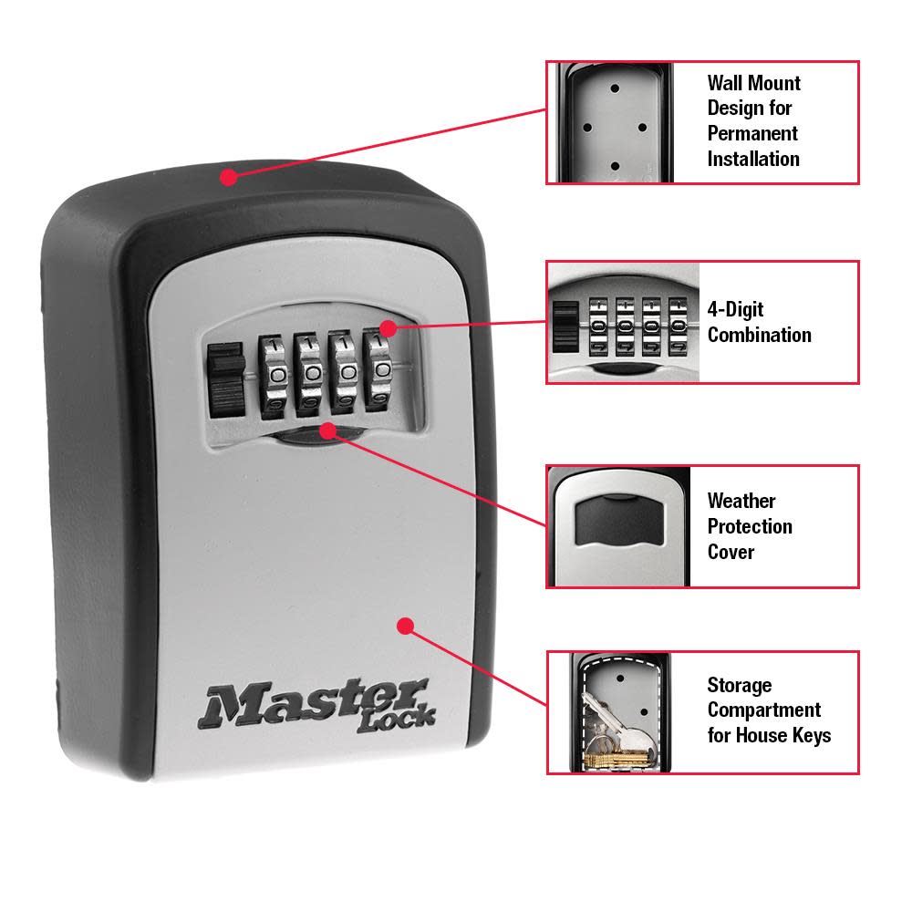 Master Lock 3-1/4in (83mm) Wide Set Your Own Combination Wall Lock Box - Ascmtools