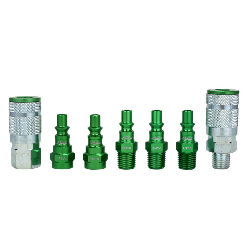 Milton ColorFit S-307AKIT Coupler & Plug Kit – (A-Style Green) – 1/4″ NPT (7-Piece) - Ascmtools