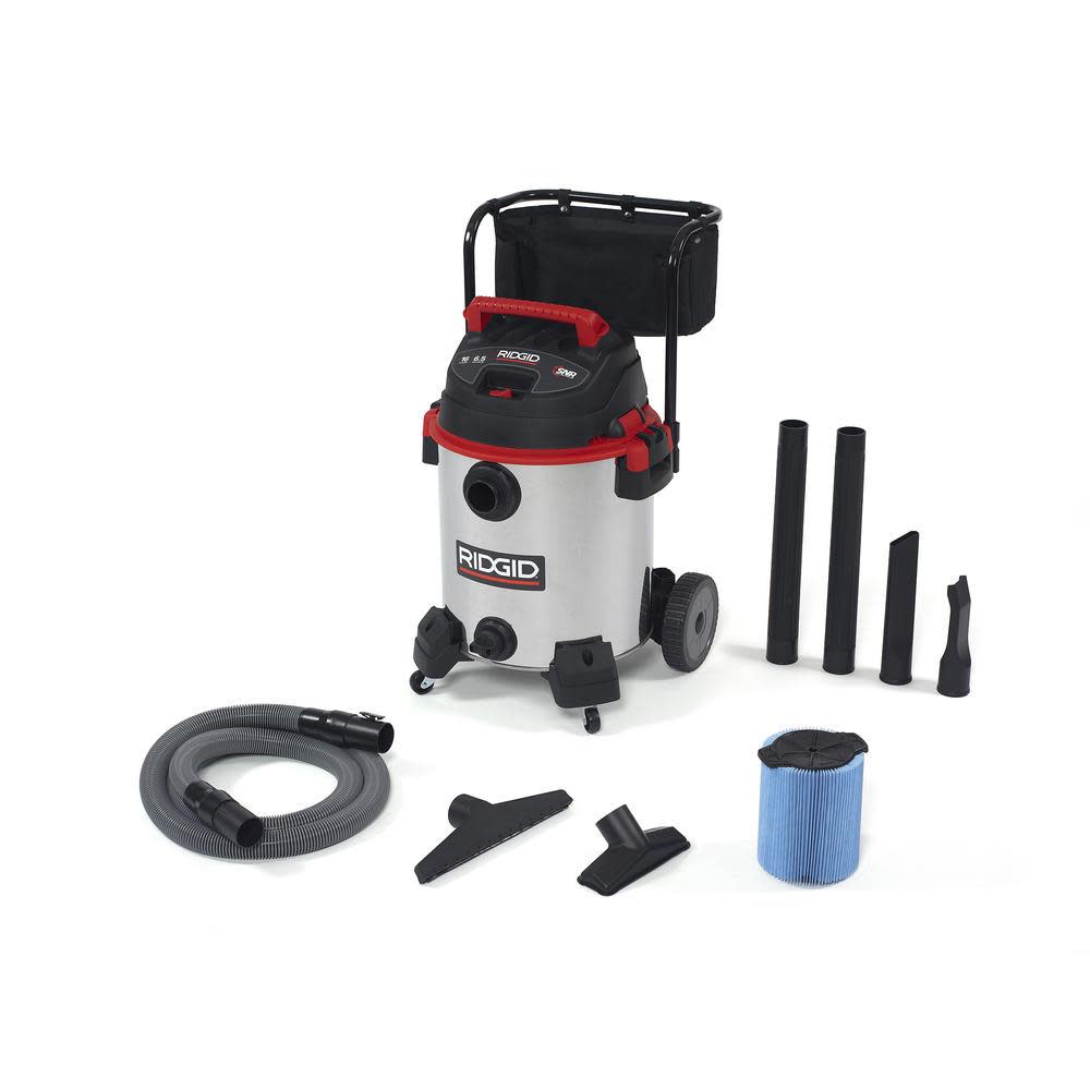 Ridgid 16 Gallon Stainless Steel Wet/Dry Vac with Cart - Ascmtools