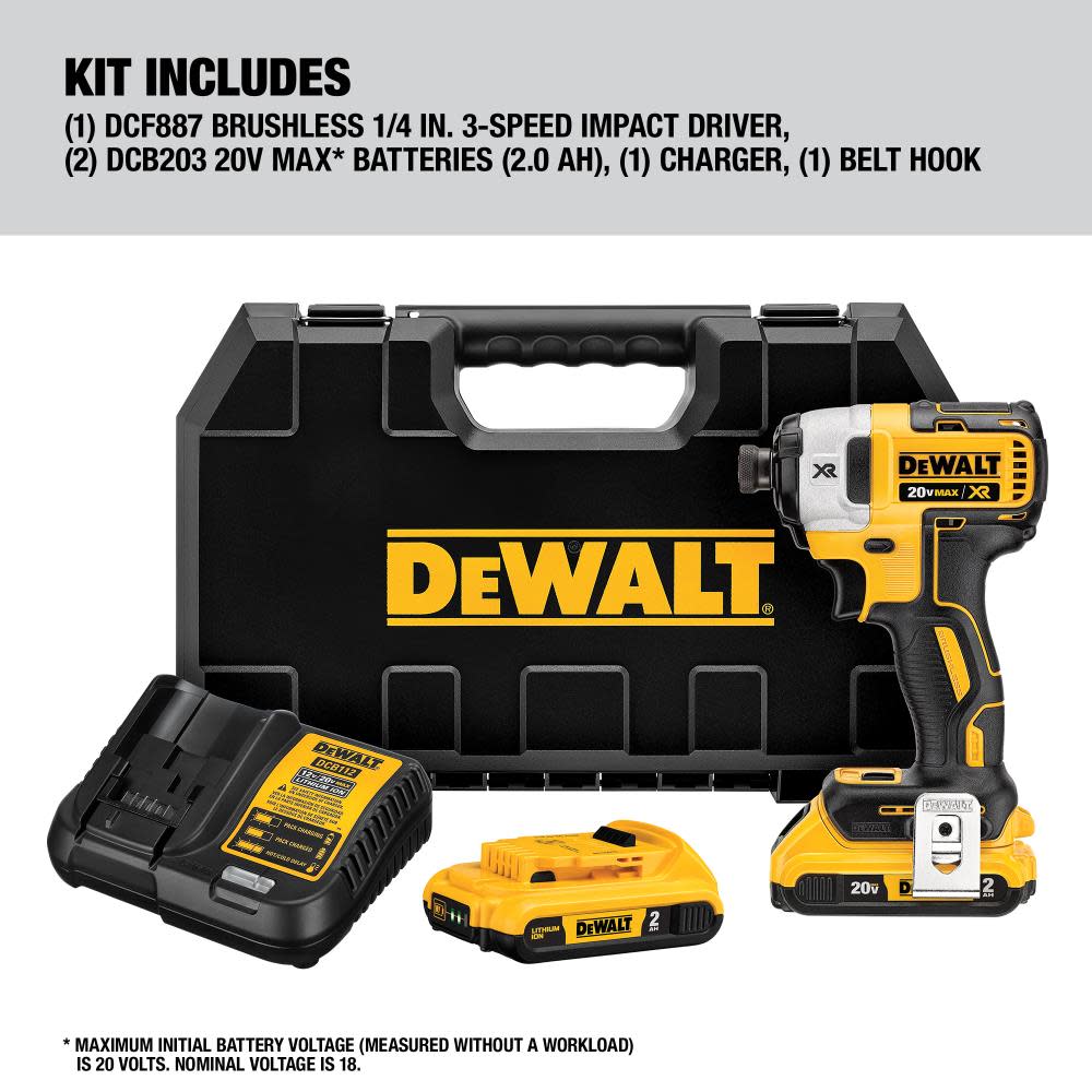 DEWALT 20 V MAX XR Brushless 1/4 In. 3-Speed Impact Driver - Ascmtools