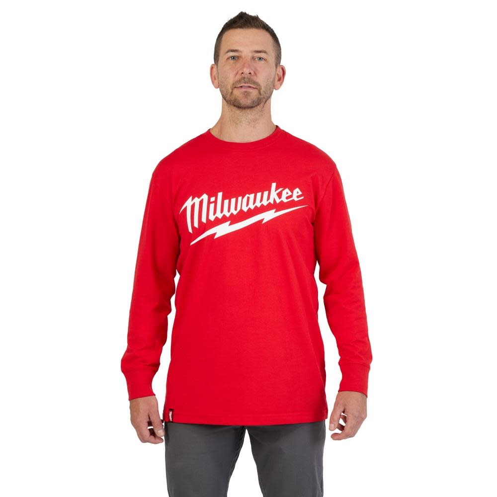 Milwaukee Heavy Duty T-Shirt Big Logo Long Sleeve Red - Ascmtools