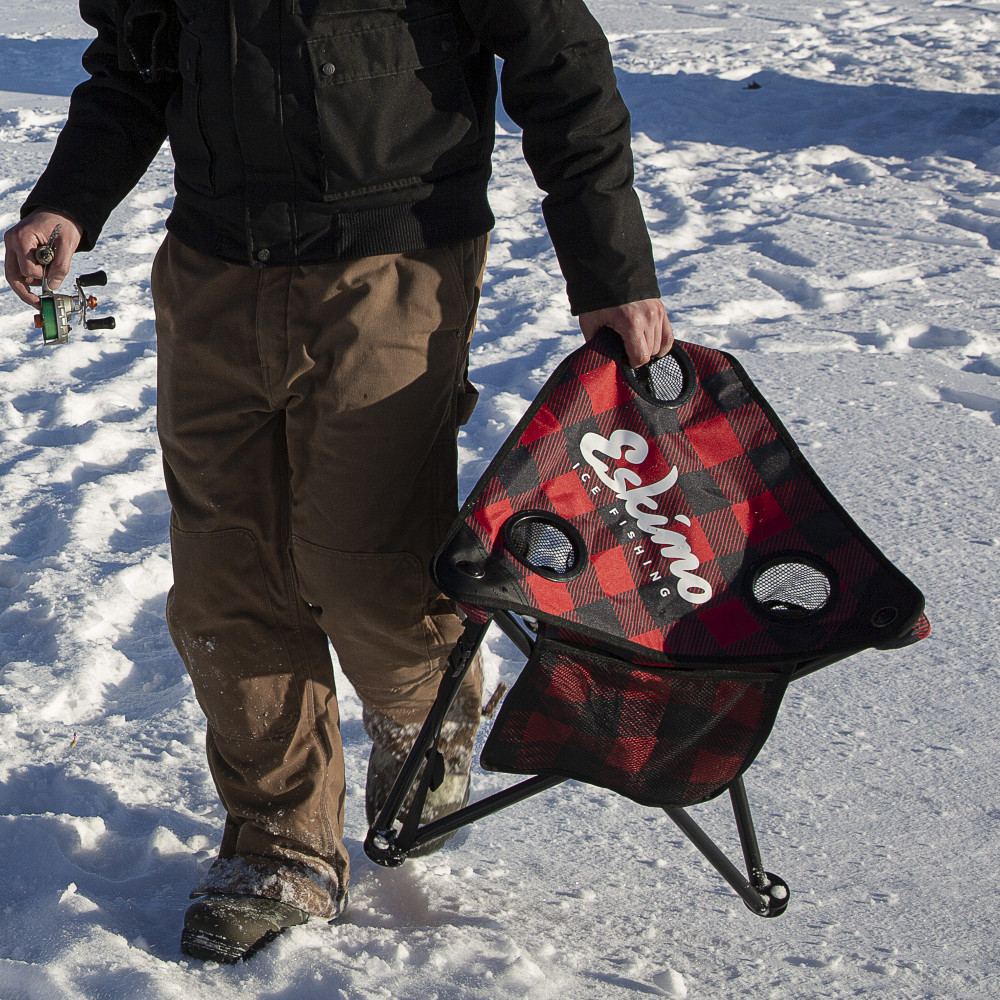 Eskimo X-Large Folding Ice Fishing Stool/Table with 600 Denier Fabric Plaid Pattern - Ascmtools