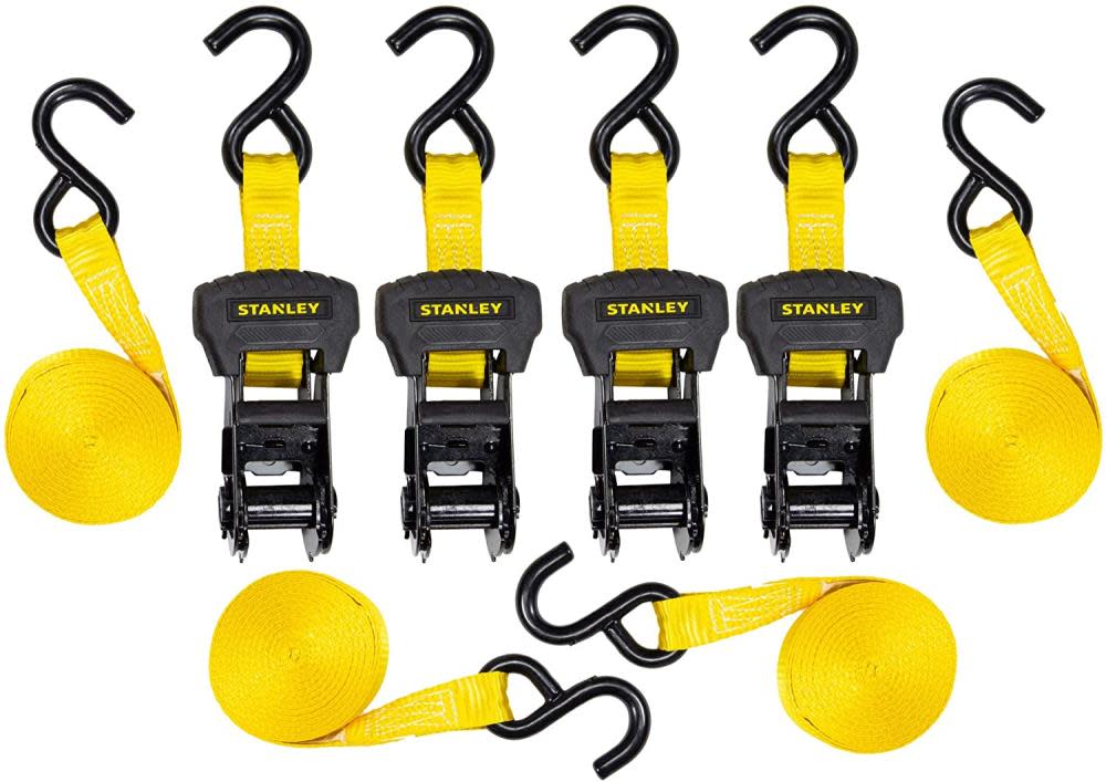 Stanley S1006 Ratchet Tie Down Straps 1″ x 14′ Medium Cargo Hauling 3000 lbs Break Strength 4pk - Ascmtools