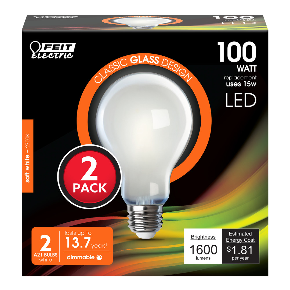 Feit Electric 100W A21 2700K Enhance Filament LED Bulb 2pk - Ascmtools
