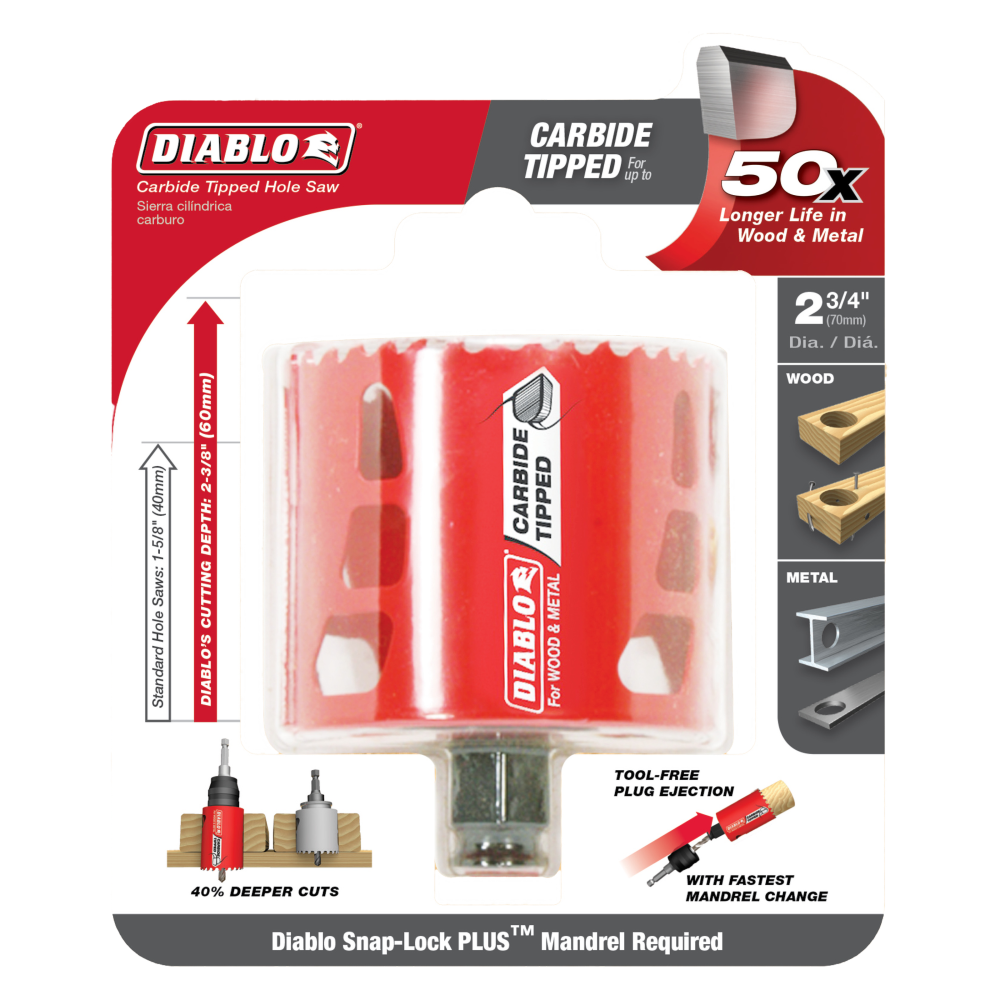 Diablo Tools 2-3/4″ (70mm) Carbide-Tip Wood & Metal Holesaw - Ascmtools