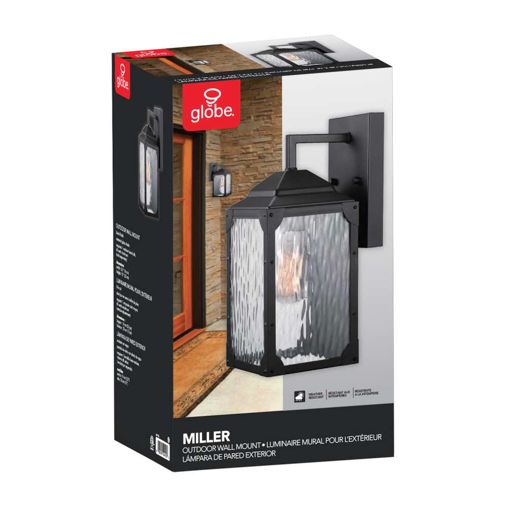 Globe Electric Miller Wall Sconce Black Modern Outdoor Downlight - Ascmtools