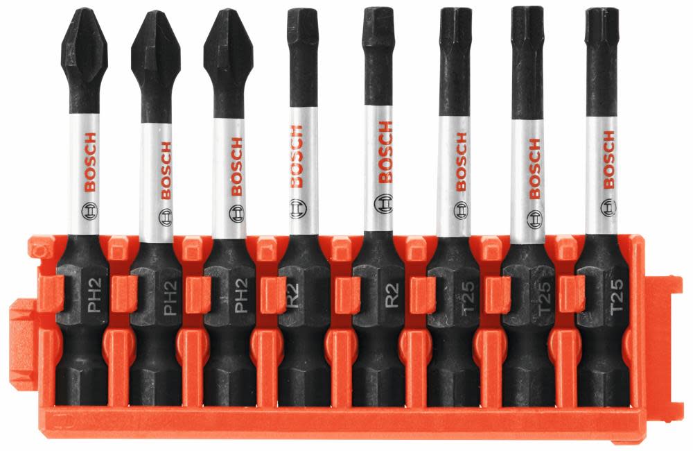 Bosch 8 pc. Impact Tough Phillips Square and Torx 2 In. Power Bits with Clip for Custom Case System - Ascmtools
