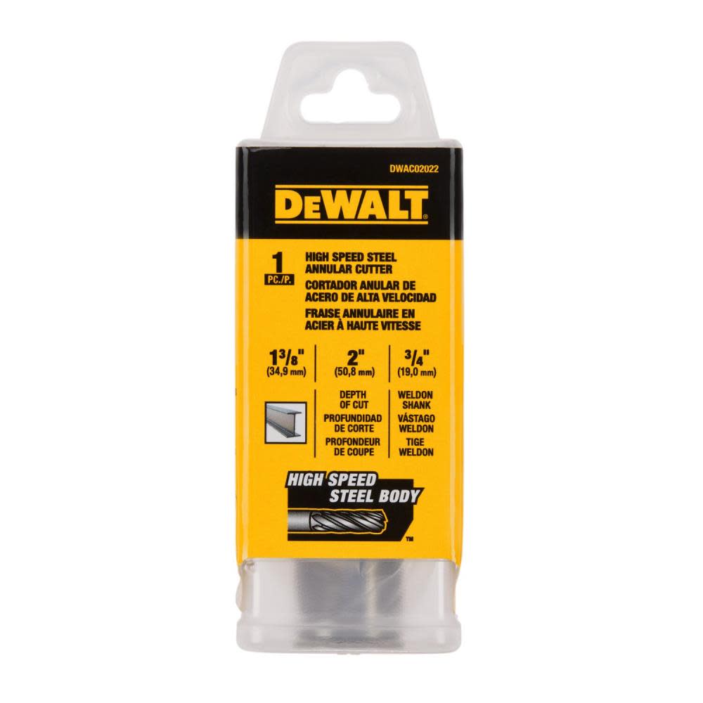 DEWALT Annular Cutter 1 3/8″ X 2″ HSS 3/4″ Weldon - Ascmtools