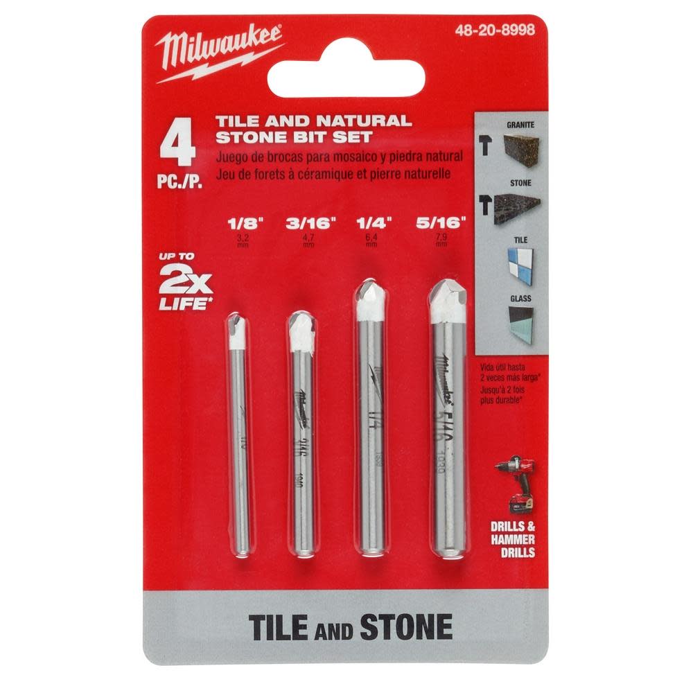 Milwaukee 4 pc Tile and Natural Stone Bit Set - Ascmtools