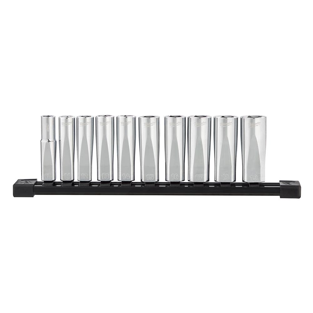Milwaukee 10pc 3/8 in. Metric Deep Well Sockets with FOUR FLAT Sides - Ascmtools