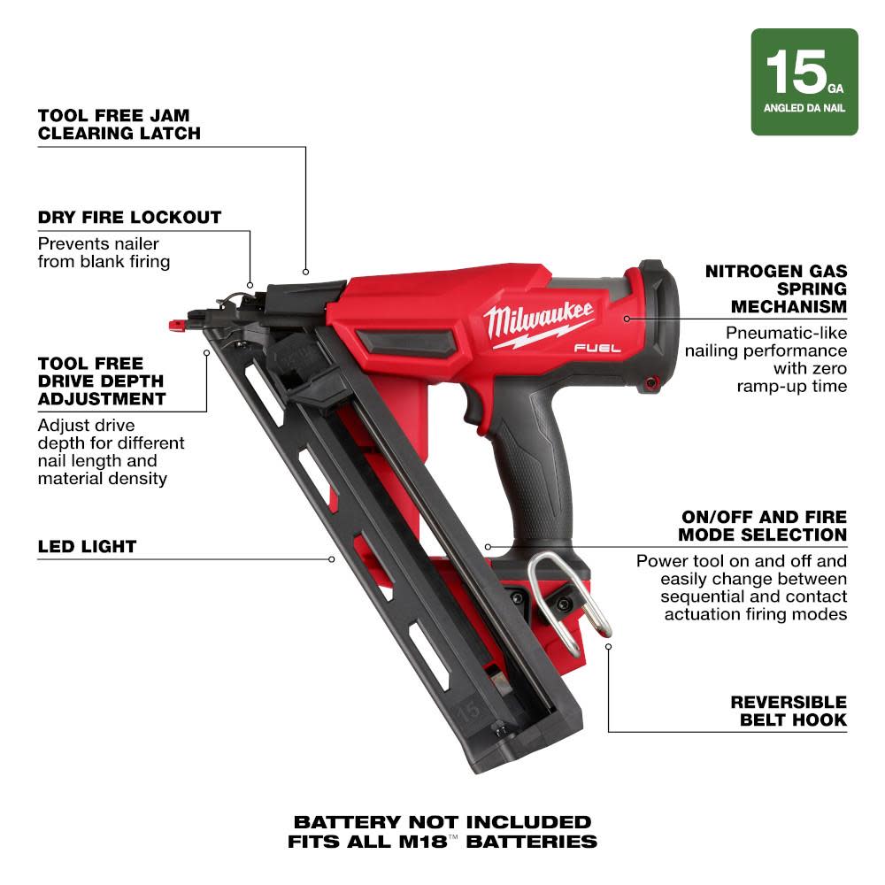 Milwaukee M18 FUEL 15 Gauge Finish Nailer Bare Tool - Ascmtools