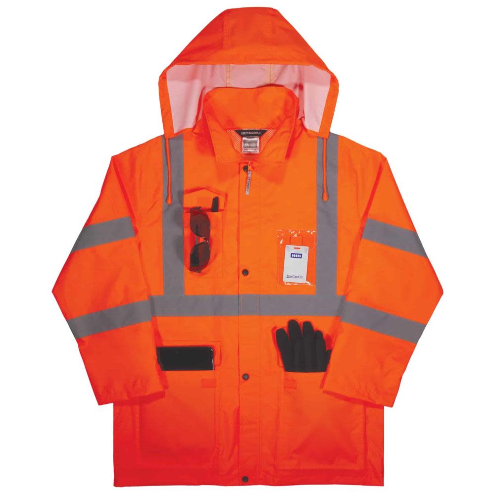 Ergodyne GloWear 8366 Lightweight Hi Vis Rain Jacket Orange Large - Ascmtools