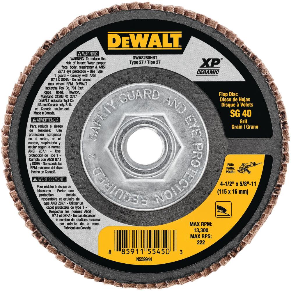 DEWALT Flap Disc 4 1/2″ x 5/8″to 11 40 Grit T27 XP Ceramic - Ascmtools