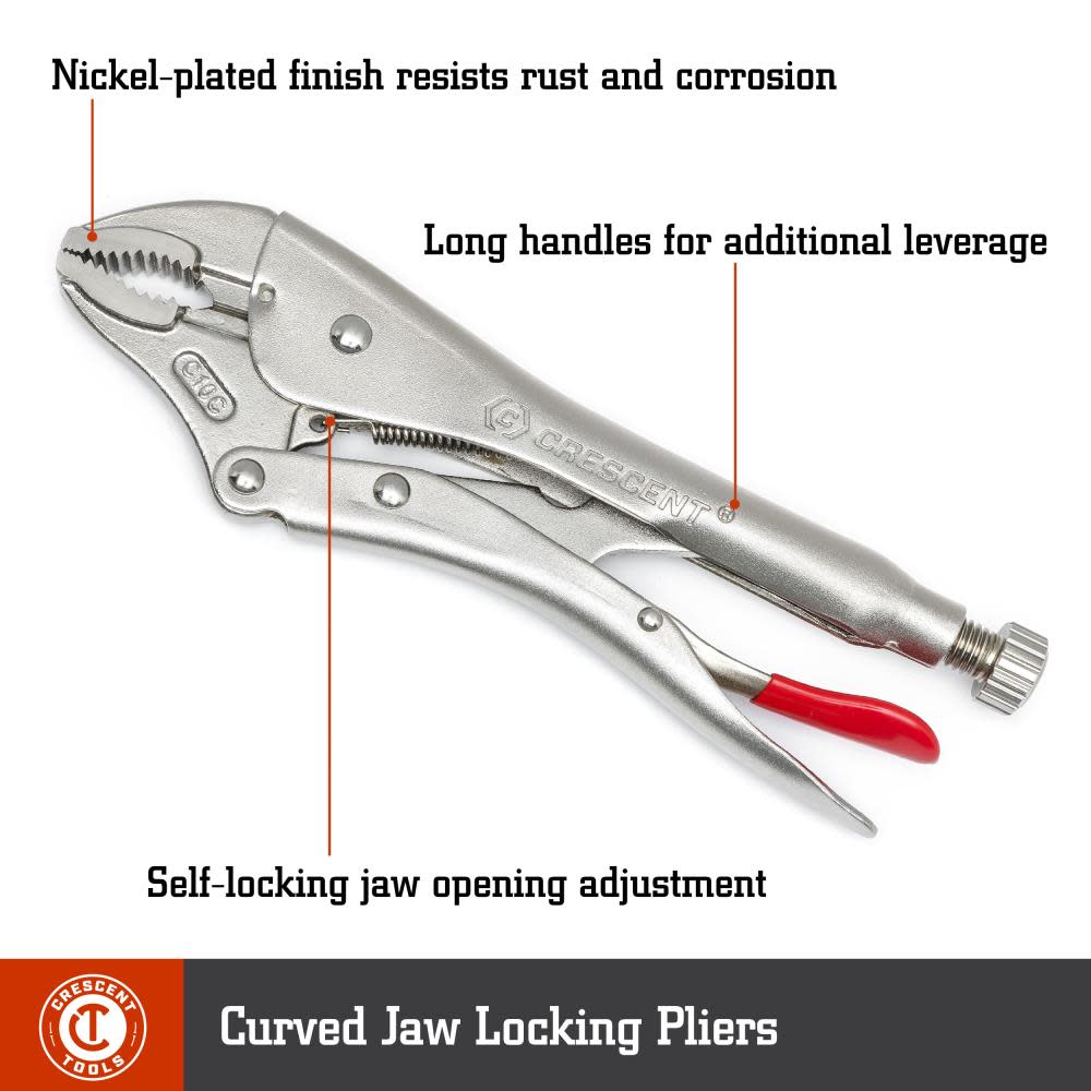 Crescent Curved Jaw Locking Pliers with Cutter - Ascmtools