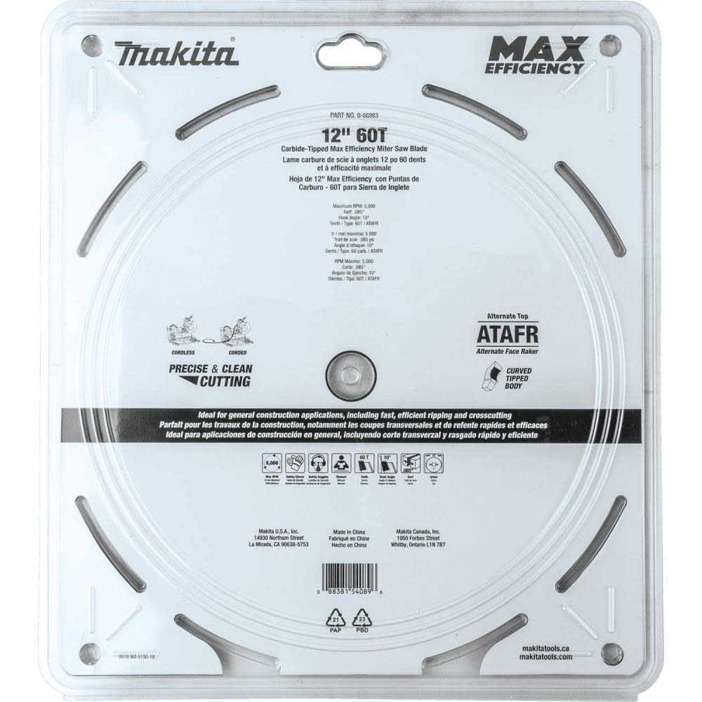 Makita 12″ 60T Carbide-Tipped Max Efficiency Miter Saw Blade - Ascmtools