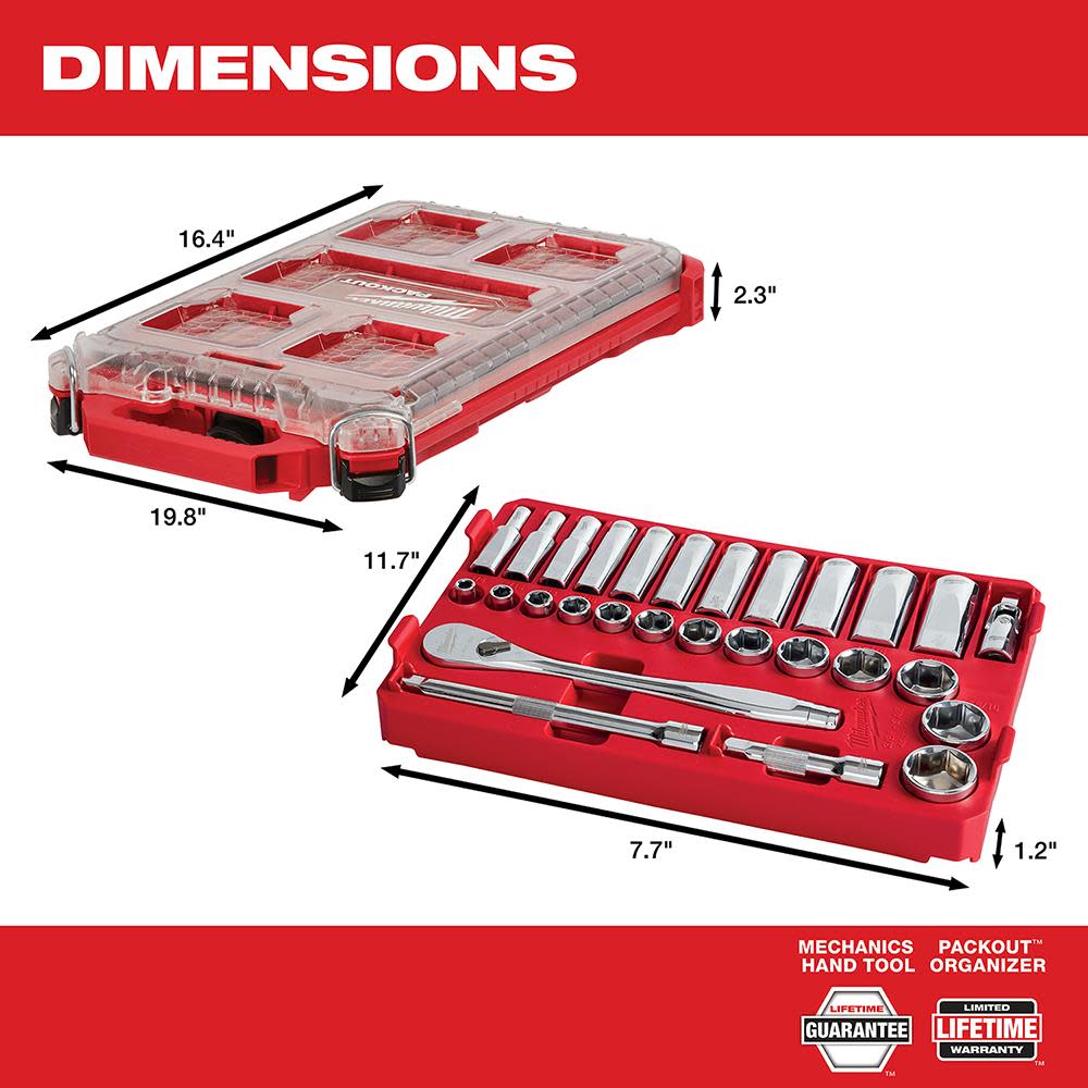 Milwaukee 3/8″ 28 Pc Ratchet & Socket Set with PACKOUT Organizer - Ascmtools