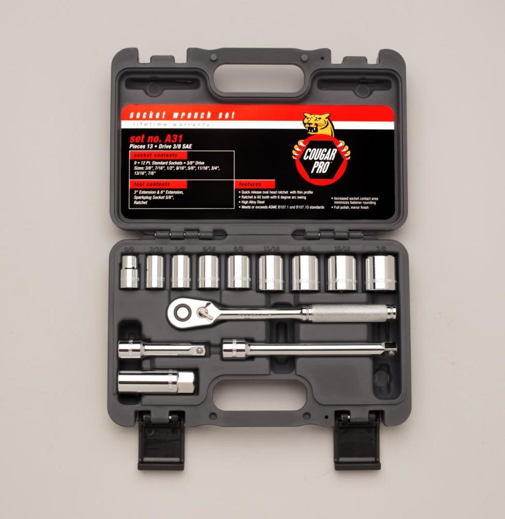 Cougar Pro 3/8 In. Drive 13 pc. 12 pt SAE Socket Set - Ascmtools