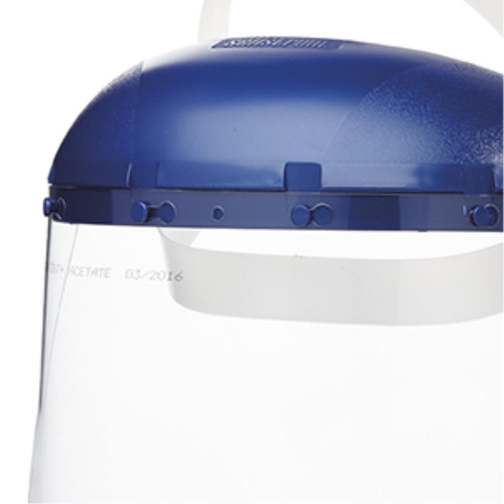 Sellstrom Single Crown Safety Face Shield with Pin-Lock Headgear Polycarbonate Window Clear Tint Uncoated Blue Crown - Ascmtools