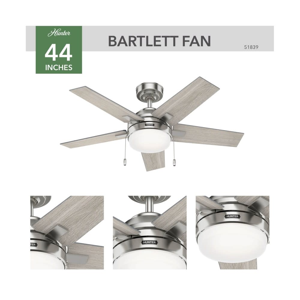 Hunter Fan Barlett Ceiling Fan 44″ Brushed Nickel Light Gray Oak - Ascmtools