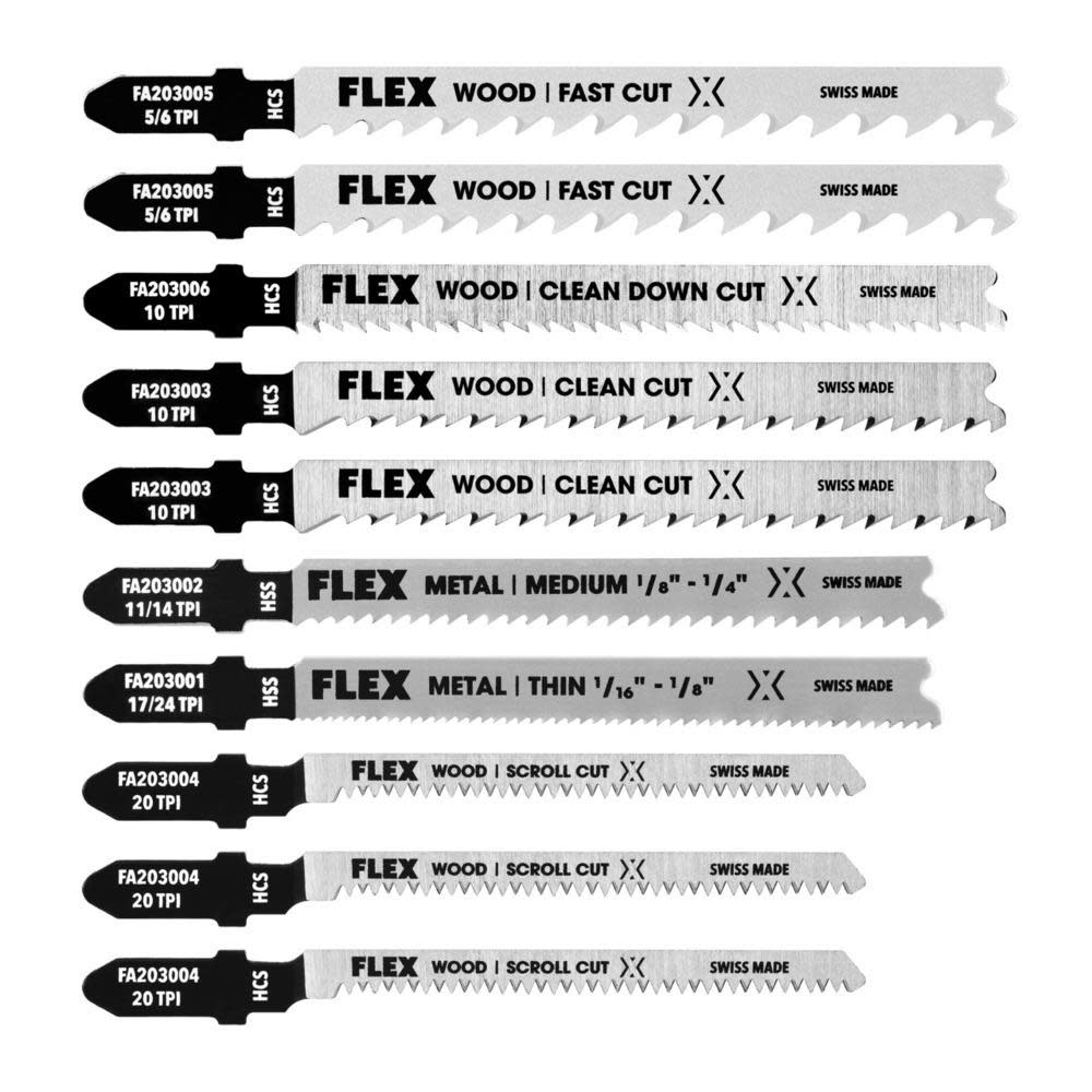 FLEX 10-Piece T-Shank Jigsaw Blade Set - Ascmtools
