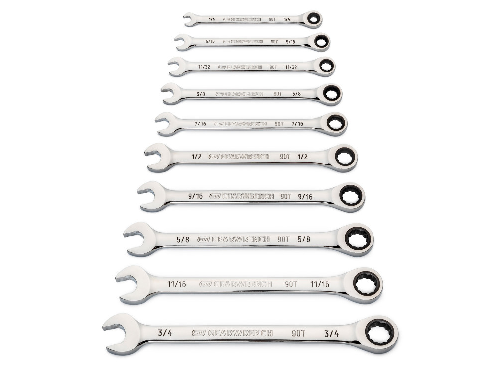 GEARWRENCH 10 Pc. 90T 12 Point SAE Combination Ratcheting Wrench Set - Ascmtools