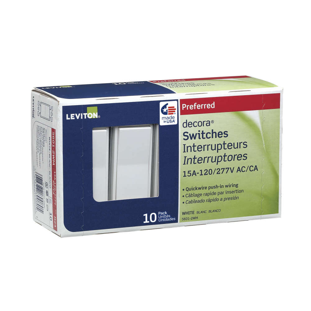 Leviton Decora Rocker Switch 15A 277V White 1 Pole AC Quiet 10pk - Ascmtools