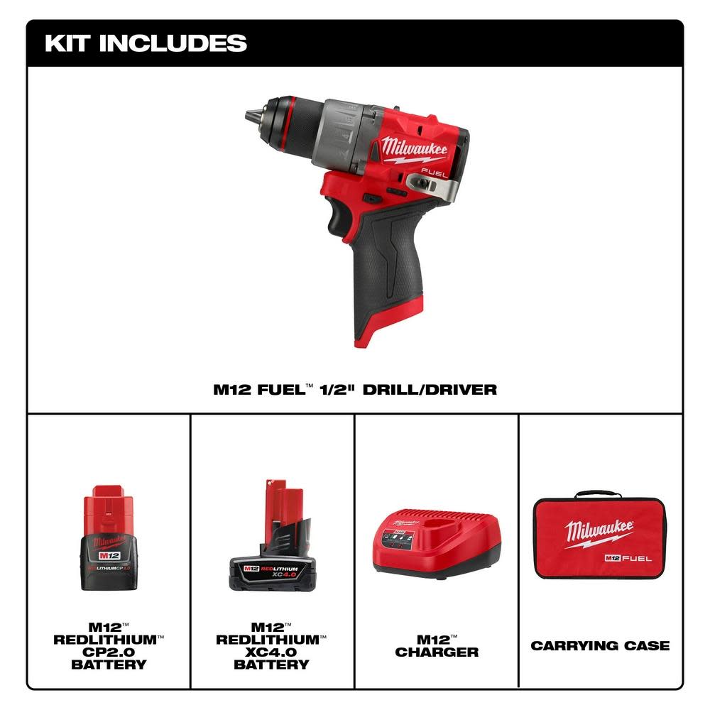 Milwaukee M12 FUEL 1/2″ Drill/Driver Kit - Ascmtools