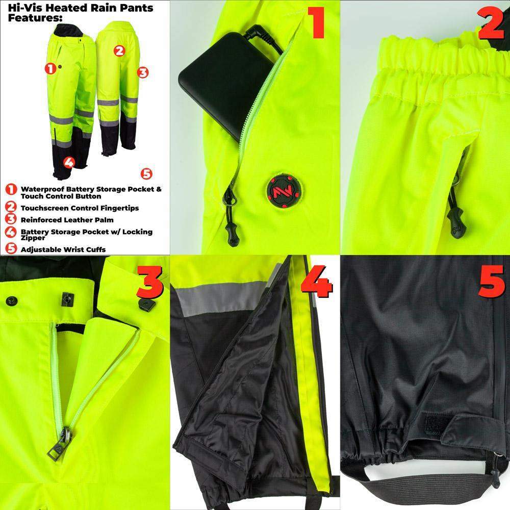 Mobile Warming 7.4V Heated Rain Pant Mens Hi-Vis Medium - Ascmtools