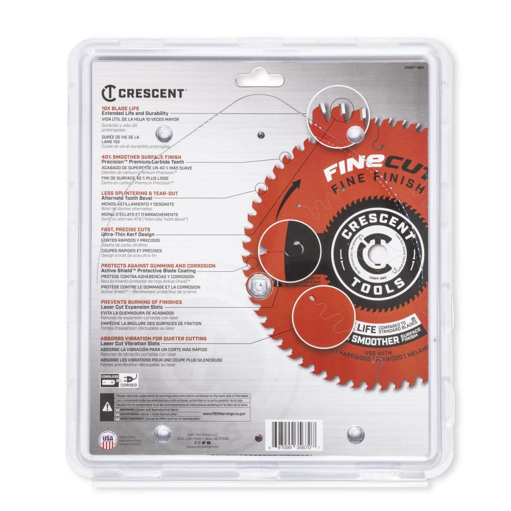 Crescent Circular Saw Blade 8 1/2″ x 60 Tooth Fine Cut Fine Finishing - Ascmtools