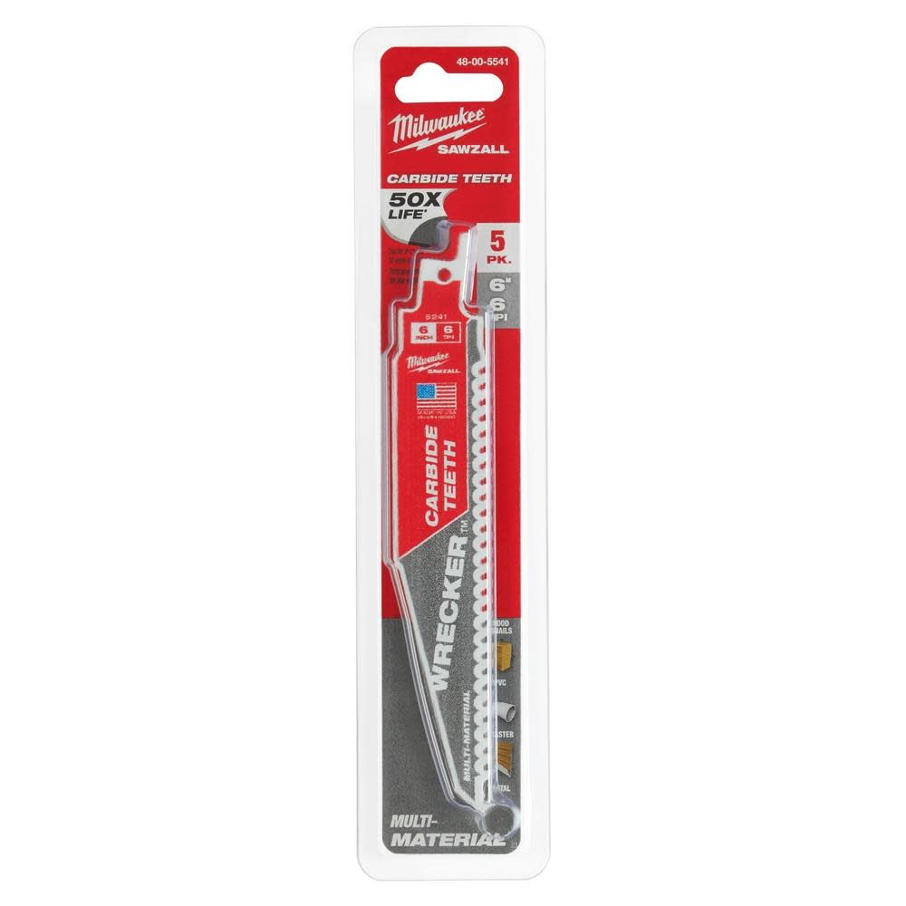Milwaukee 6″ 6 TPI THE WRECKER with Carbide Teeth SAWZALL Blade 5PK - Ascmtools