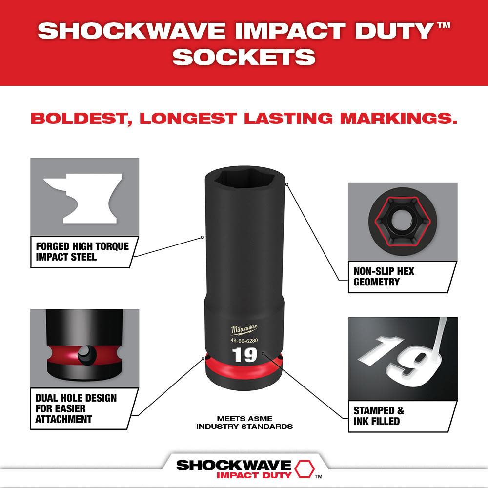 Milwaukee SHOCKWAVE Impact Duty Socket 3/8 Dr 19pc MM PACKOUT Set - Ascmtools