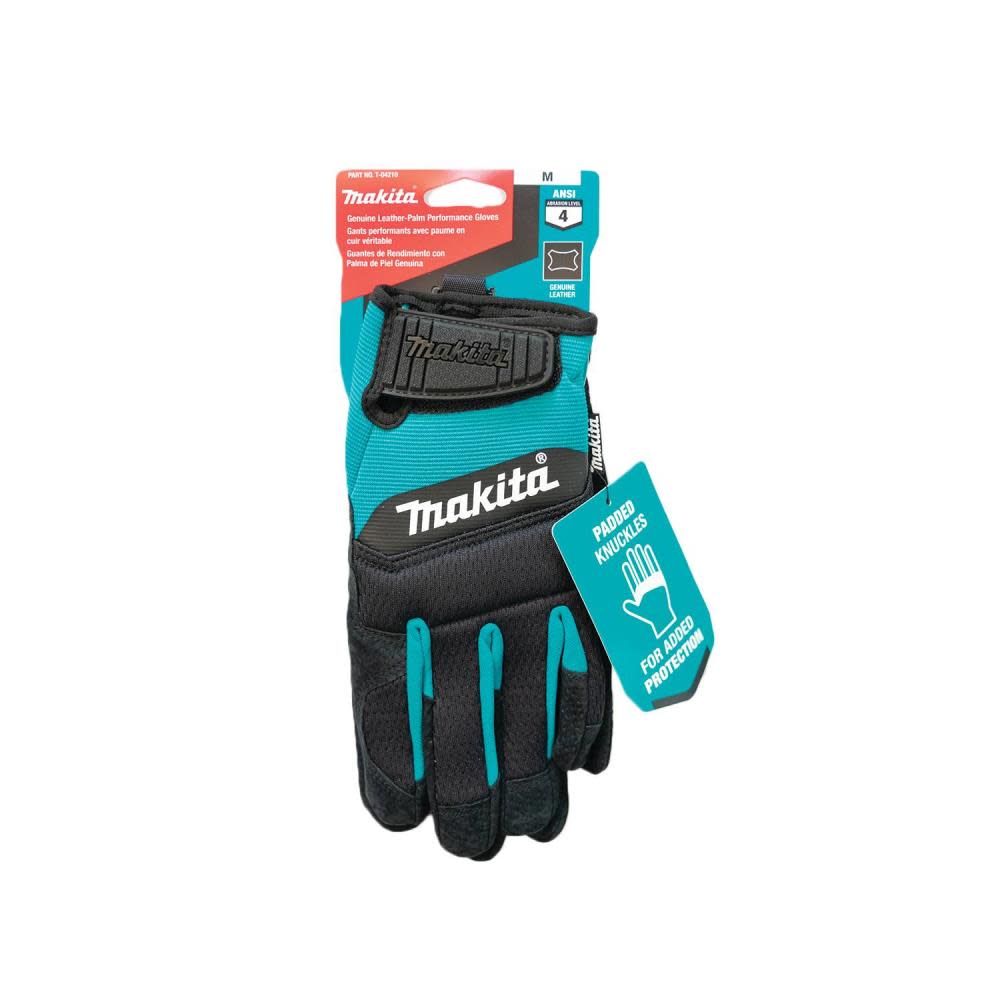 Makita Performance Gloves Genuine Leather Palm Medium - Ascmtools
