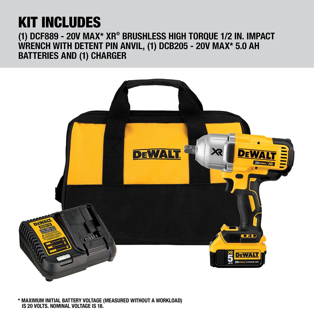 DEWALT 20V MAX XR High Torque 1/2-in Impact Wrench Kit with Detent Anvil - Ascmtools