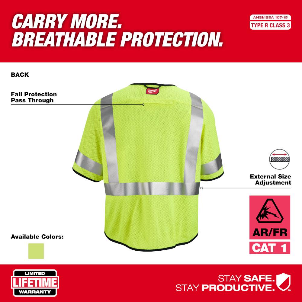 Milwaukee High Vis Safety Vest Yellow Class 3 Mesh AR/FR Cat 1 S/M - Ascmtools