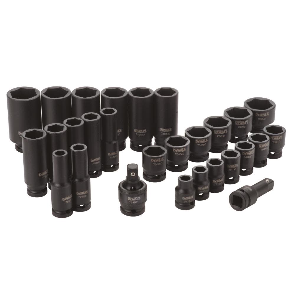 DEWALT 28 Piece 1/2 in Drive Standard & Deep Impact Socket Set 6 PT - Ascmtools