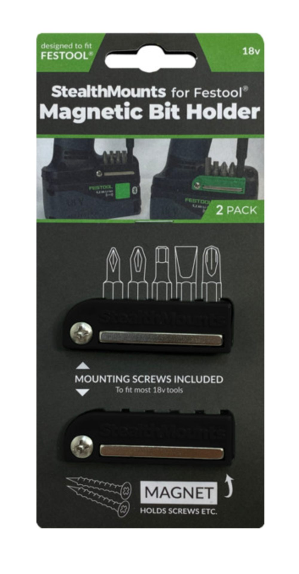 Stealthmounts BLACK Bit Holder for 2pk - Ascmtools