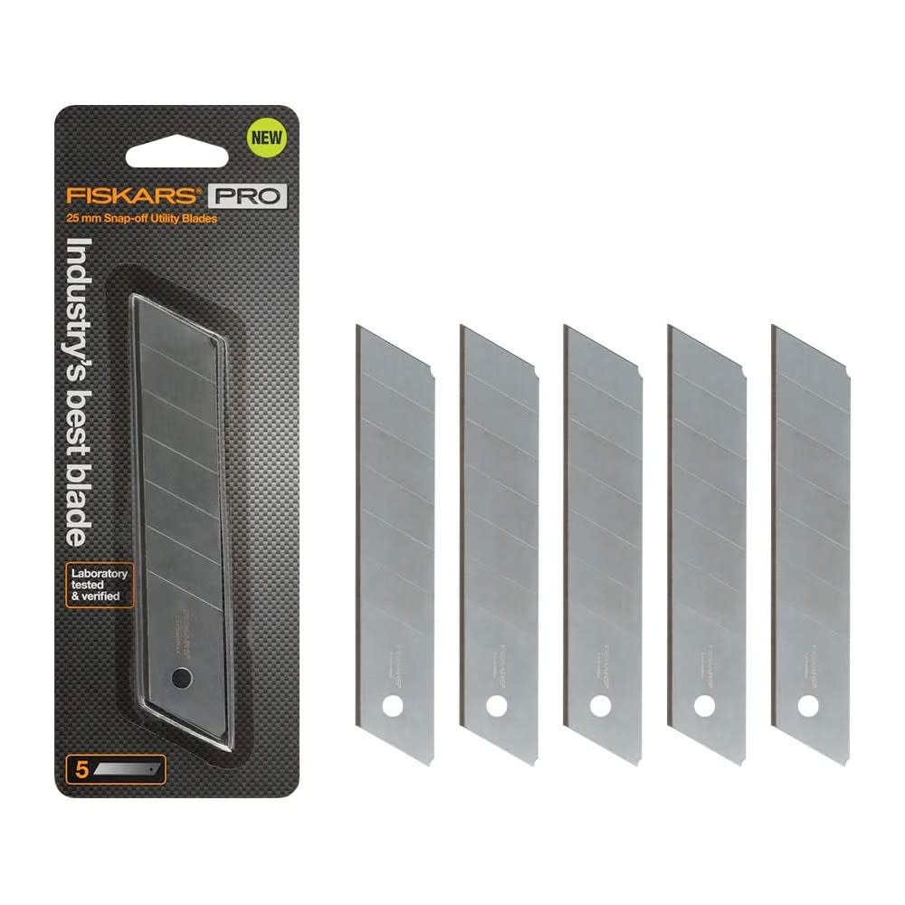 Fiskars Pro CarbonMax Utility Blades 25 mm Snap Off 5pk - Ascmtools