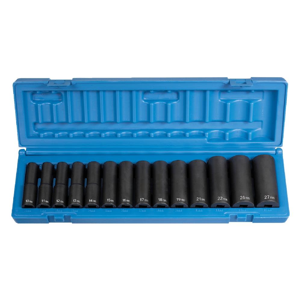 Grey Pneumatic 1/2 In. Drive 14 pc. Deep Length Metric Set - Ascmtools
