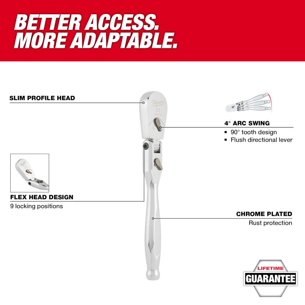 Milwaukee 3/8″ Drive 12″ Flex Head Ratchet - Ascmtools