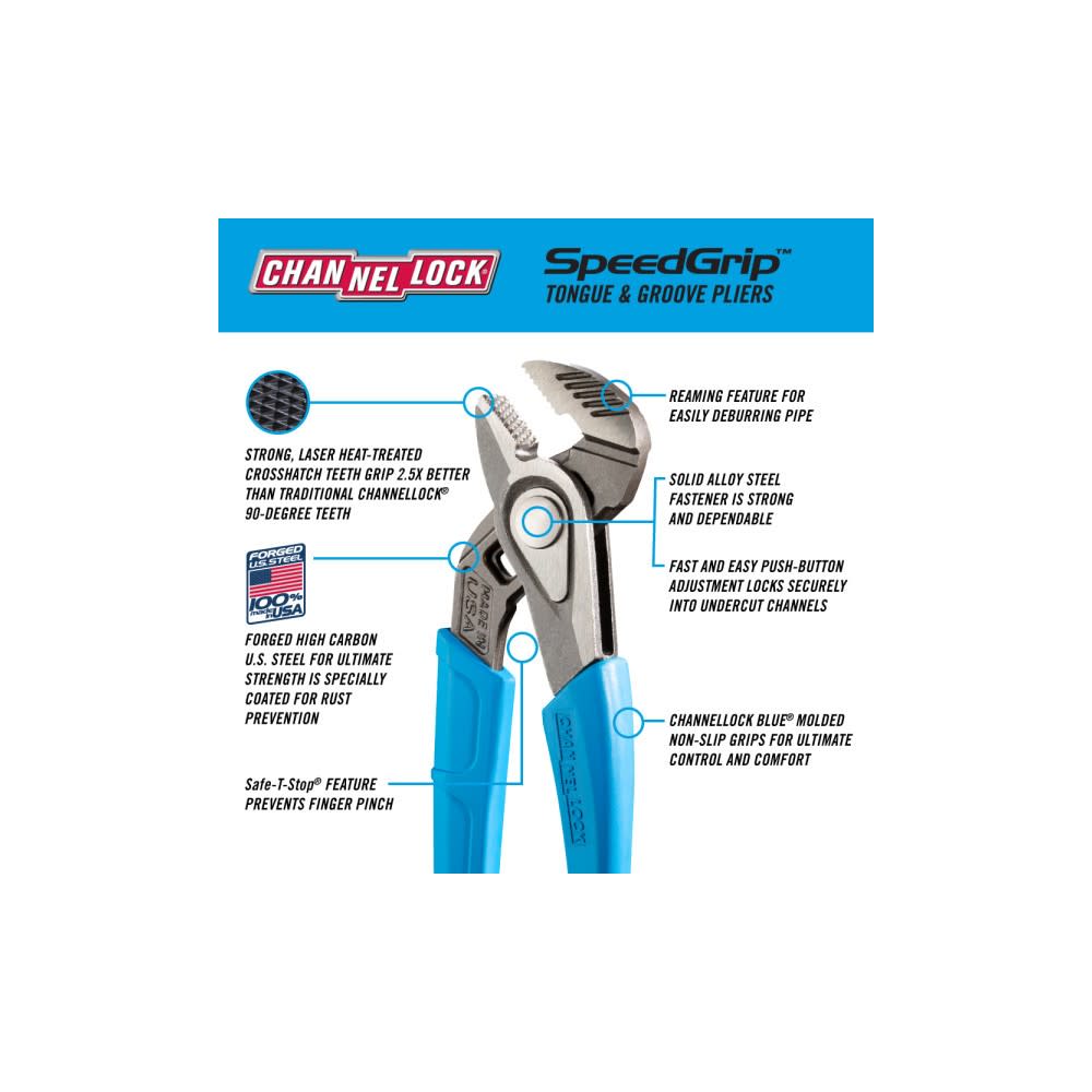 Channellock SpeedGrip Straight Jaw Tongue & Groove Pliers 8″ - Ascmtools