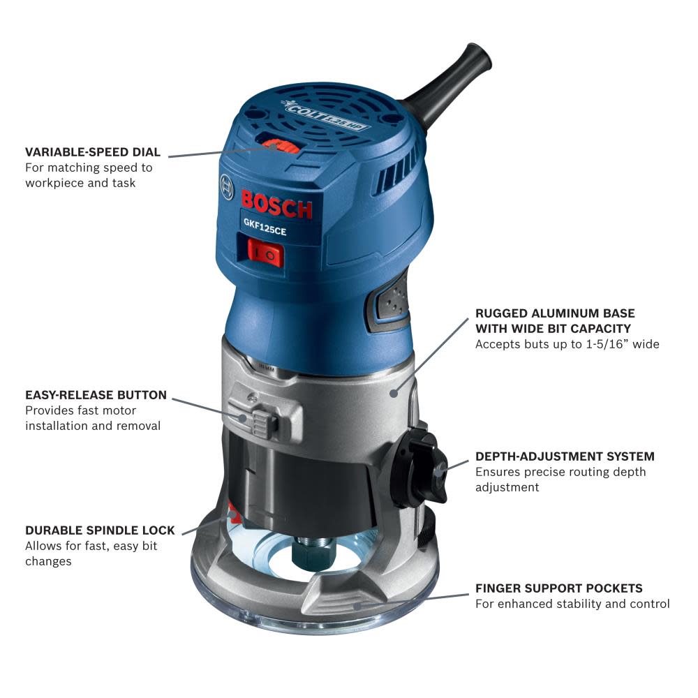 Bosch Colt 1.25 HP (Max) Variable-Speed Palm Router Combination Kit - Ascmtools