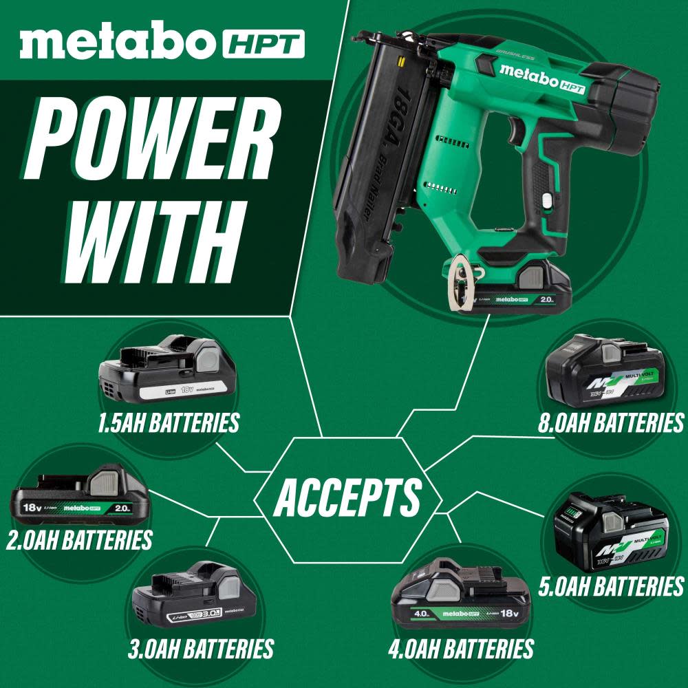 Metabo HPT 18V Brad Nailer Compact 18 Gauge Cordless Kit 2Ah - Ascmtools