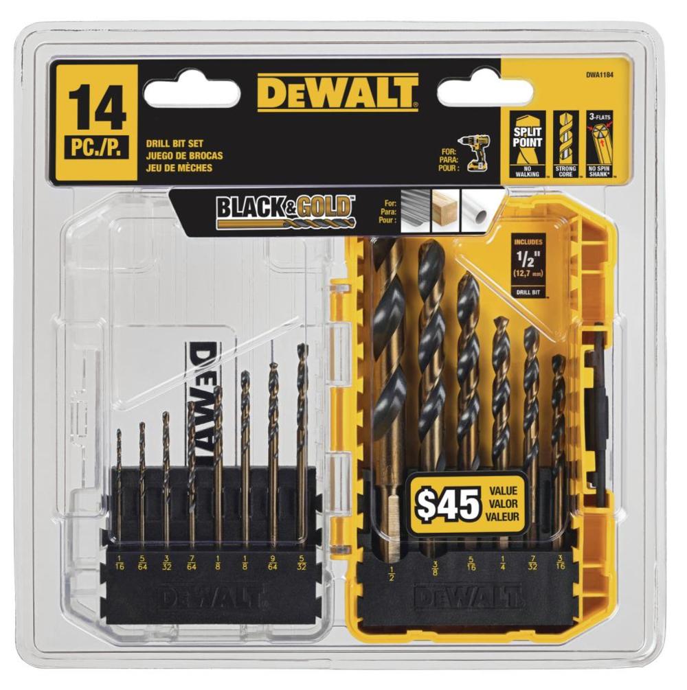 DEWALT Drill Bit Set Split Point Black & Gold 14pc - Ascmtools