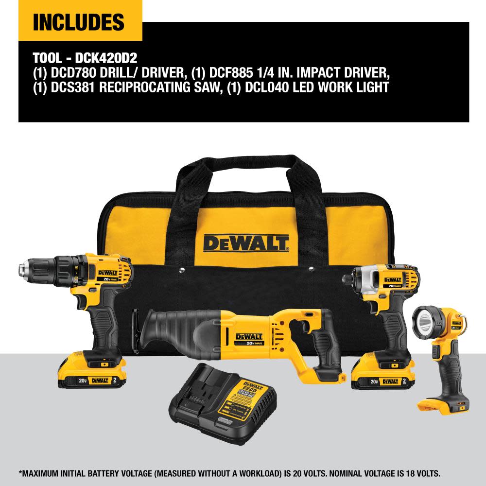 DEWALT 4-Tool 20-Volt Max Lithium Ion Cordless Combo Kit - Ascmtools