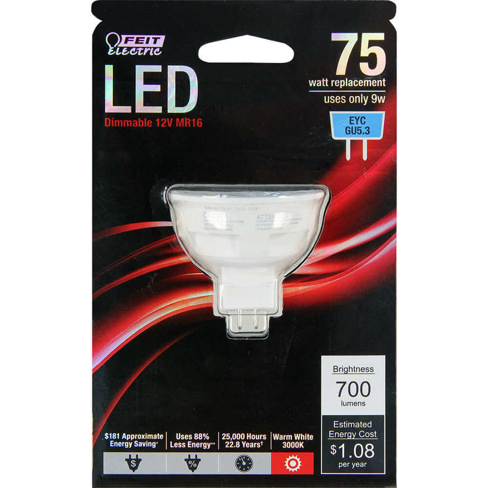 Feit Electric 75W MR16 GU5.3 3000K Dimmable LED Bulb 1pk - Ascmtools