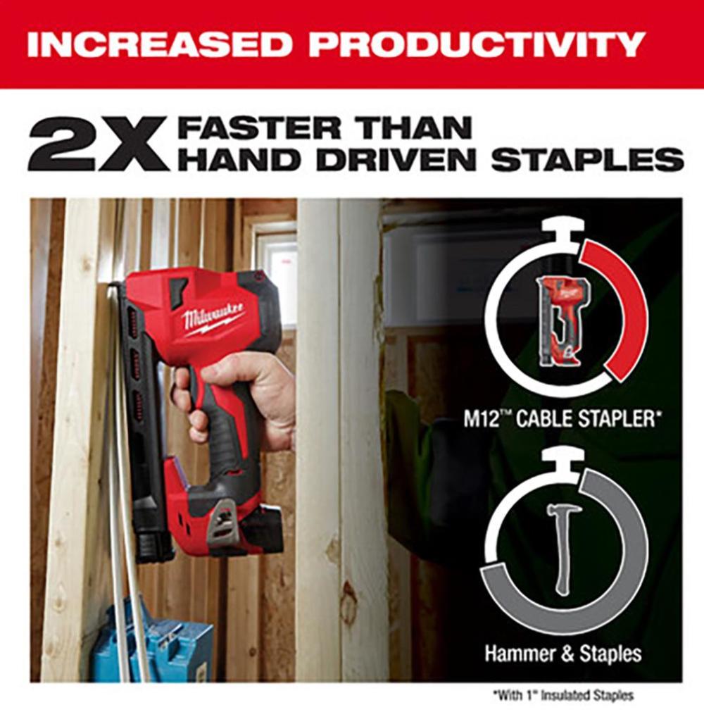 Milwaukee M12 Cable Stapler Bare Tool with 1″ Staples 600qty Bundle - Ascmtools