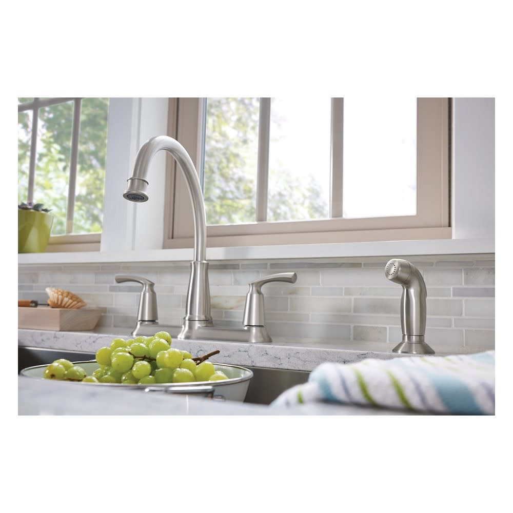 Moen Bexley Kitchen Faucet with Side Spray Chrome 2 Handle High Arc - Ascmtools
