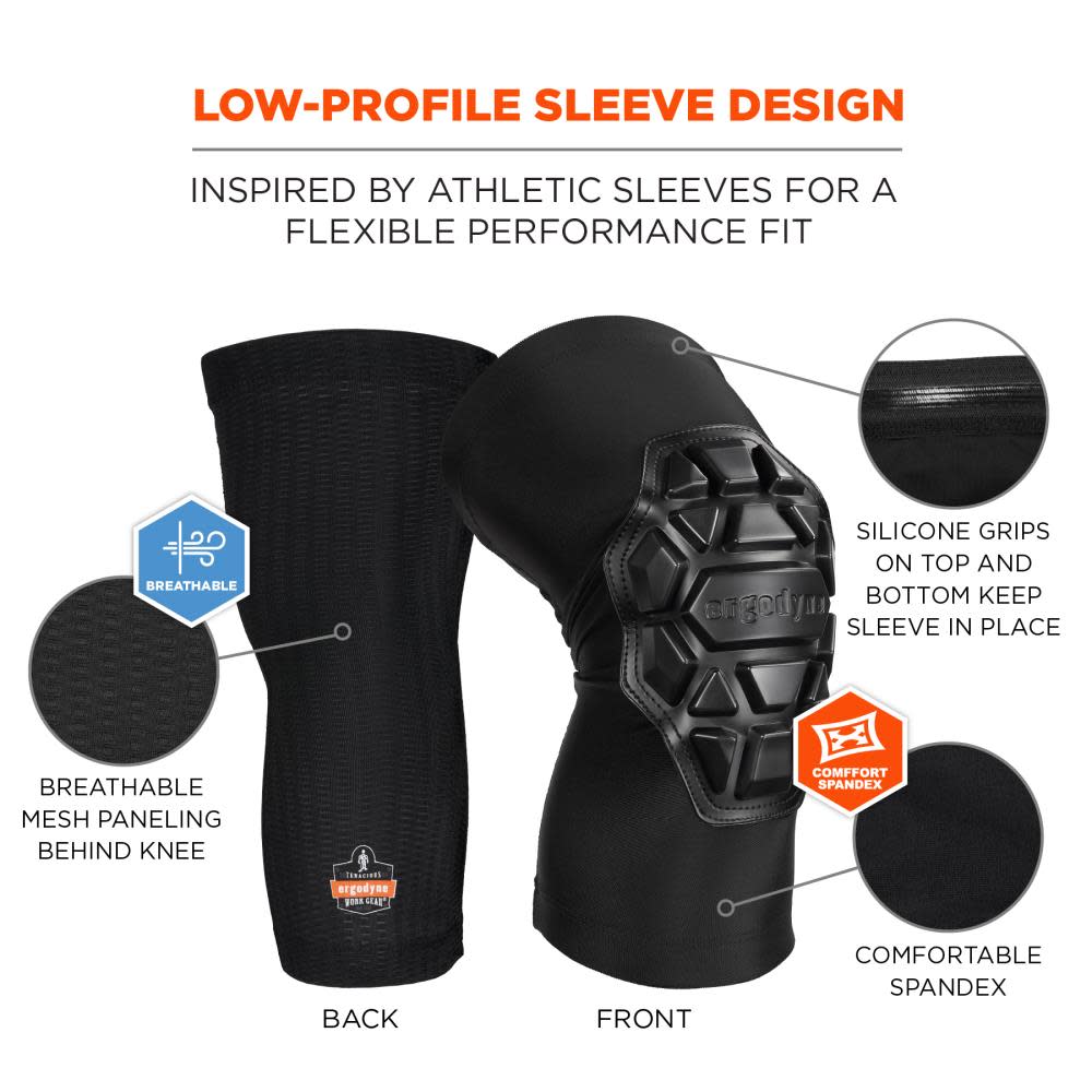 Ergodyne ProFlex 550 Padded Knee Sleeve 3 Layer Foam Cap Black XL+ - Ascmtools
